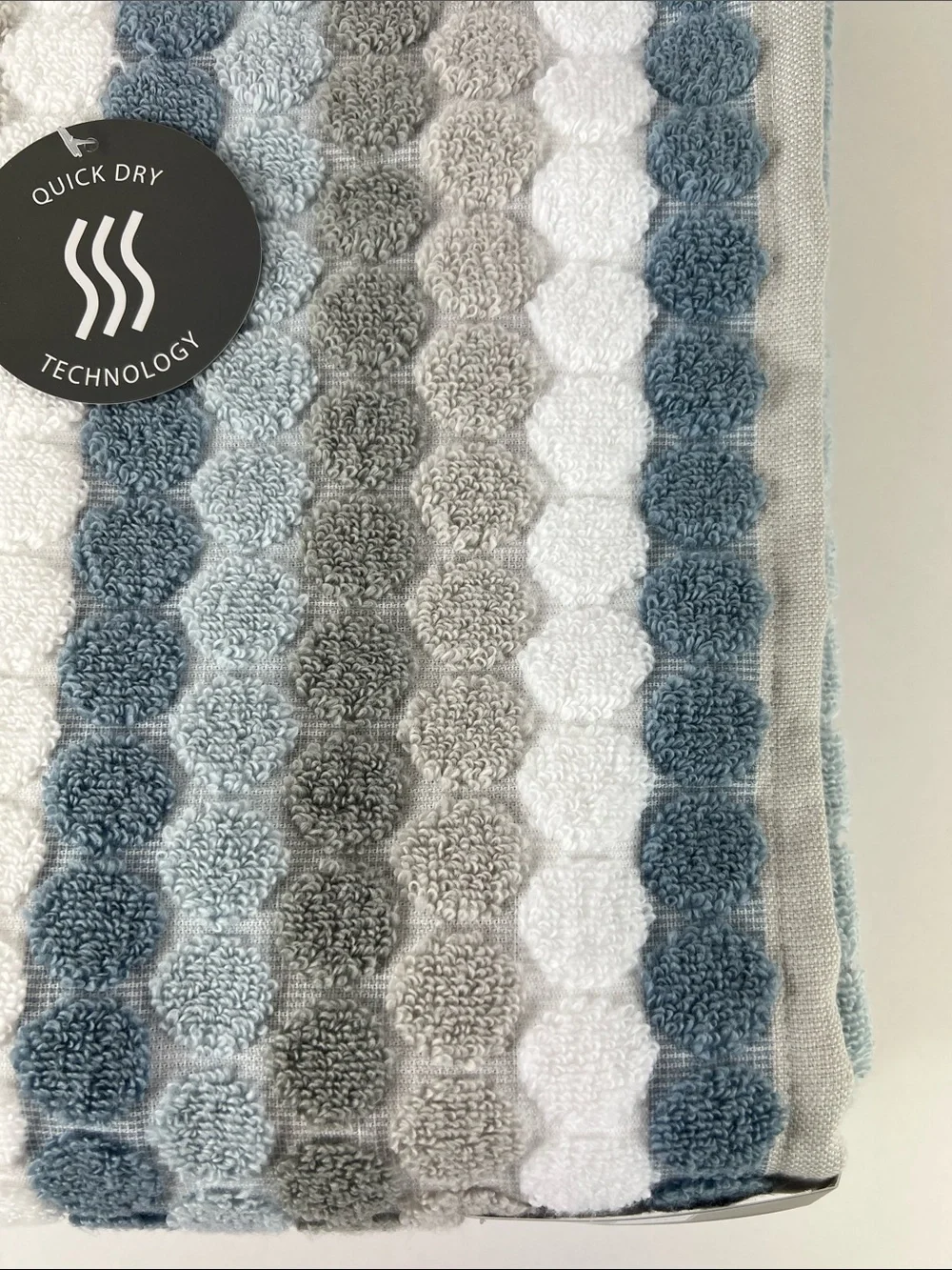 Soho Living Bath Towels in Blue, Gray, White Striped Zero Twist Cotton 2 Pc NEW
